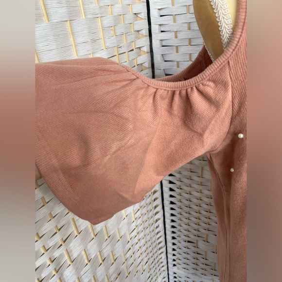 NWT Hem & Thread Cold Shoulder Pearl Trimmed Brushed Rib Dress MIDI Mauve - Picture 11 of 11